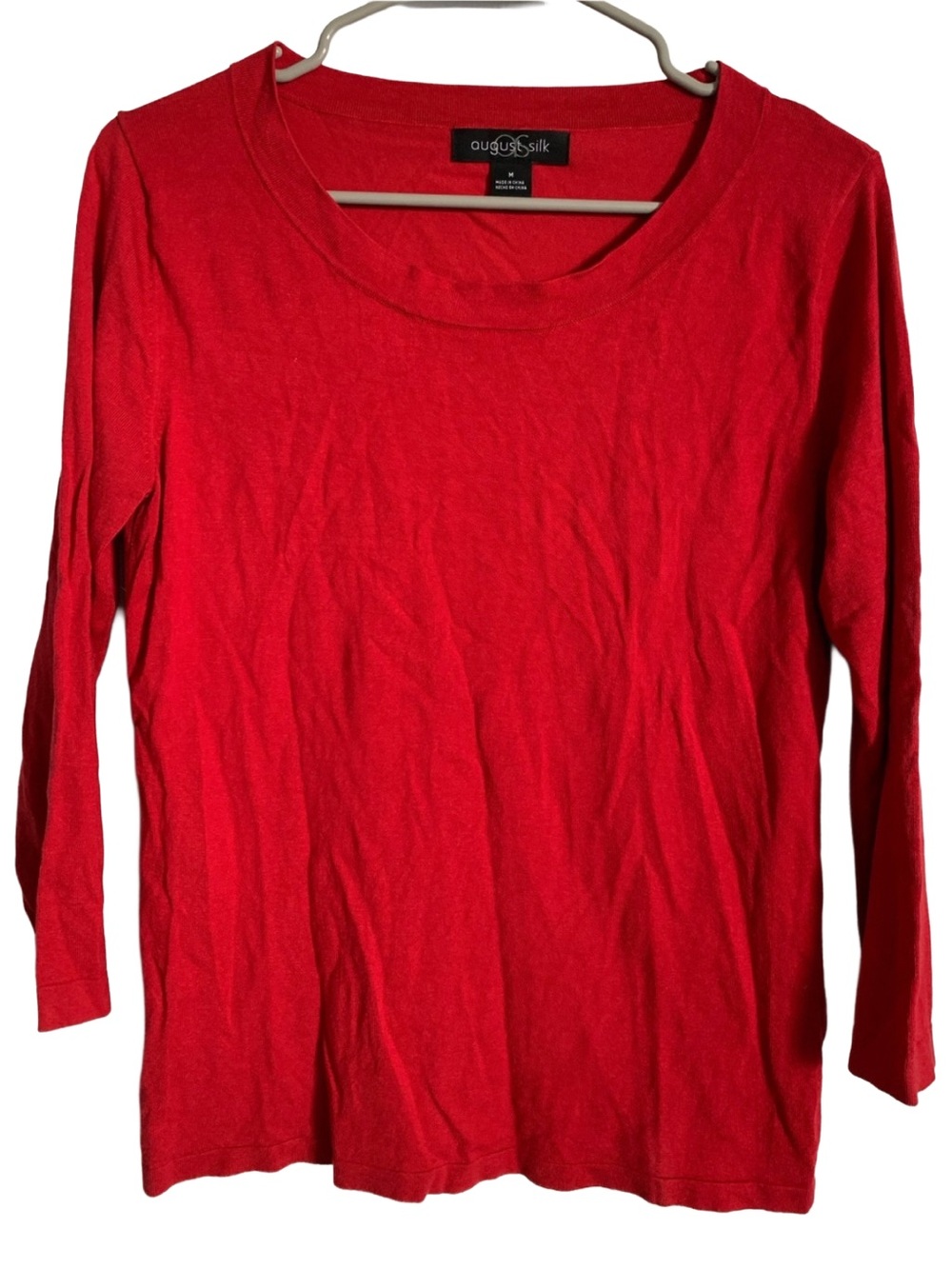 AUGUST SILK Women’s Red Silk Blend 3/4 Sleeve Sweater